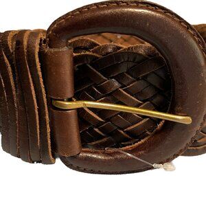 Genuine Leather Wide Braided Belt, Brown soft woven leather Small, Brown #20086